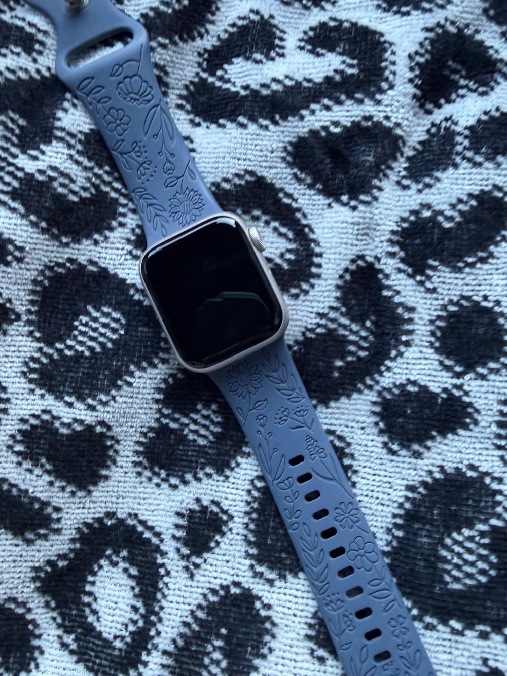 Apple Watch with Blue Floral Embossed Silicone Band